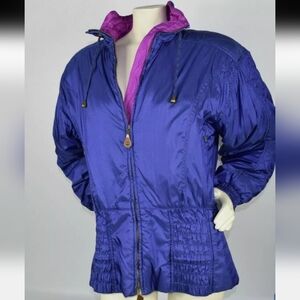 Skiing Wintte Vintage Passport Retro Neon 90s Parka Ski Puffer Embroidered Small